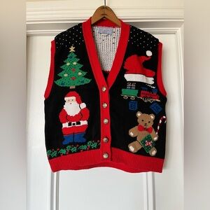 Vintage Country Workshop Women’s Size Medium Christmas Sweater Vest Santa Train